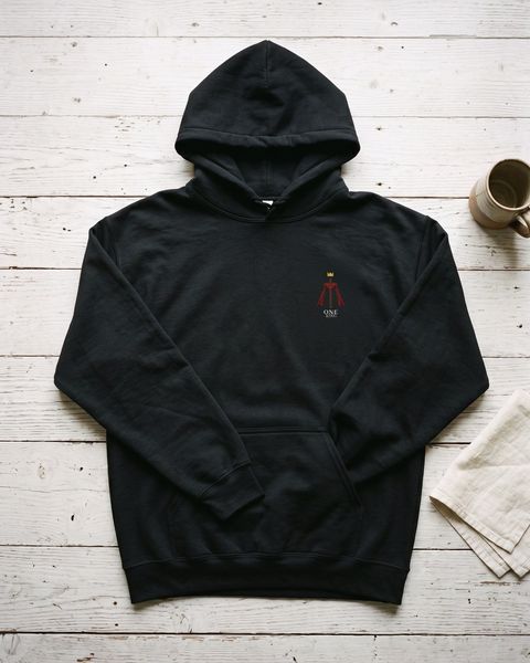 ONE KING Black Unisex Hoodie Front Small Logo